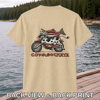 Cowasockeye Trout Motorcycle Funny Fishing Graphic T-Shirt | Back Print
