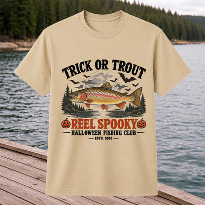 Trick or Trout Reel Spooky Halloween Fishing Club T-Shirt