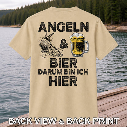 Angeln Und Bier Darum Bin Ich Hier Funny Fishing T-Shirt | Back Print