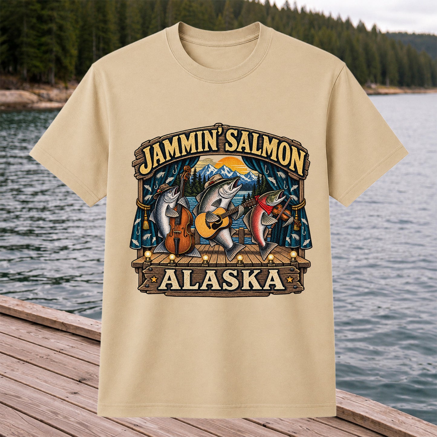 Jammin' Salmon Alaska Fish Band Graphic T-Shirt