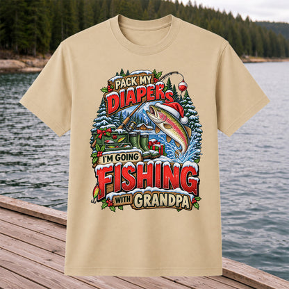 Pack My Diapers I'm Going Fishing With Grandpa Christmas Rainbow Trout T-Shirt