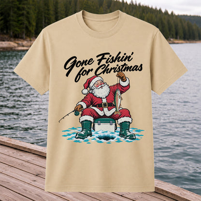 Santa Claus Ice Fishing Christmas Graphic T-Shirt