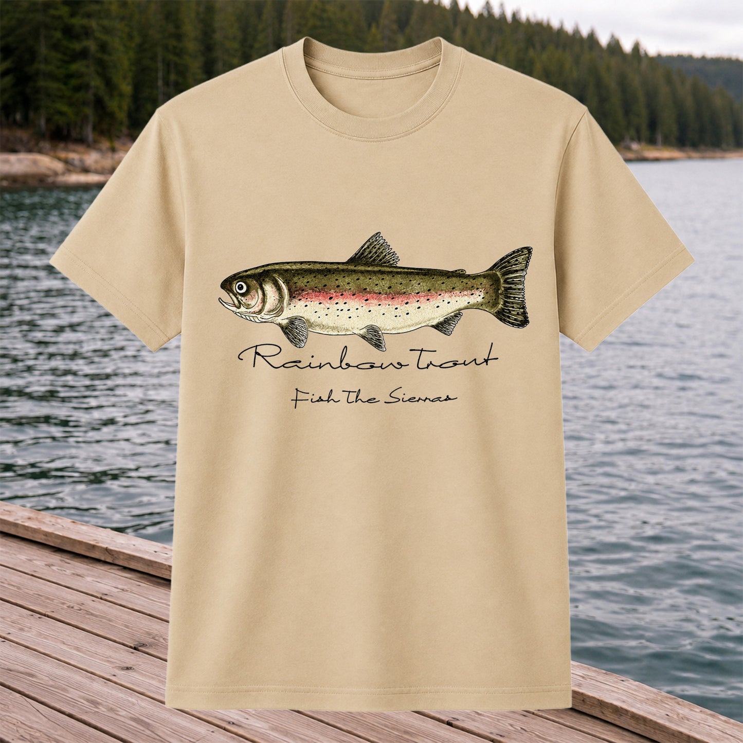 Rainbow Trout T-Shirt Fish The Sierras Fly Fishing Vintage Angler Tee
