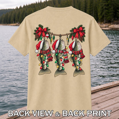 Christmas Fish Ornament Fishing Graphic T-Shirt | Back Print