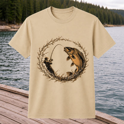 Carp Angler in Circular Water Splash Fishing Graphic T-Shirt