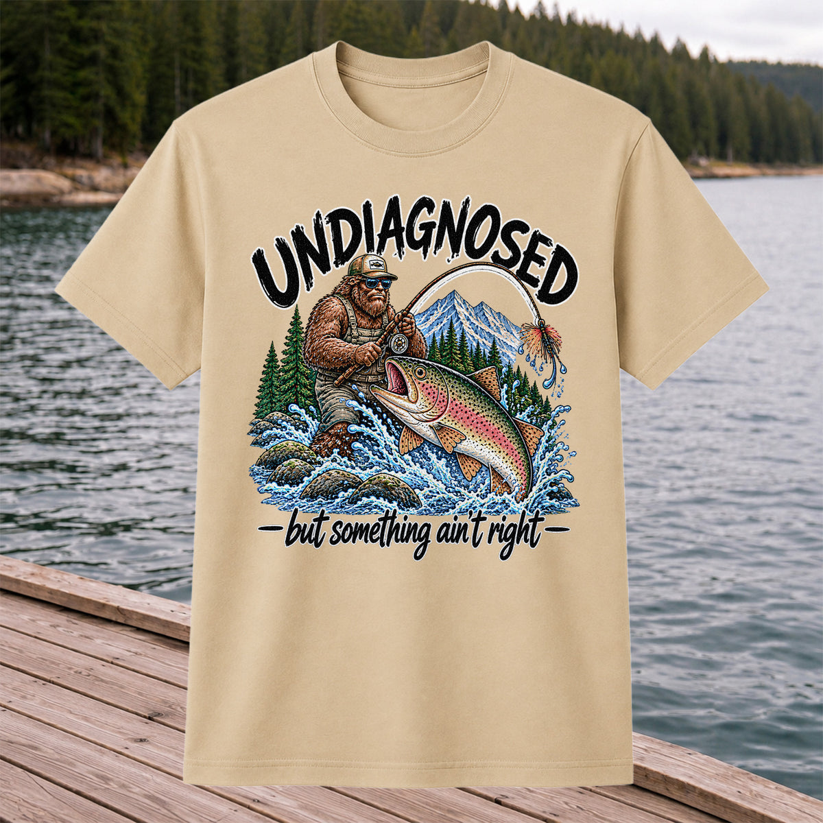 Undiagnosed But Something Ain't Right Bigfoot Trout Fishing T-Shirt