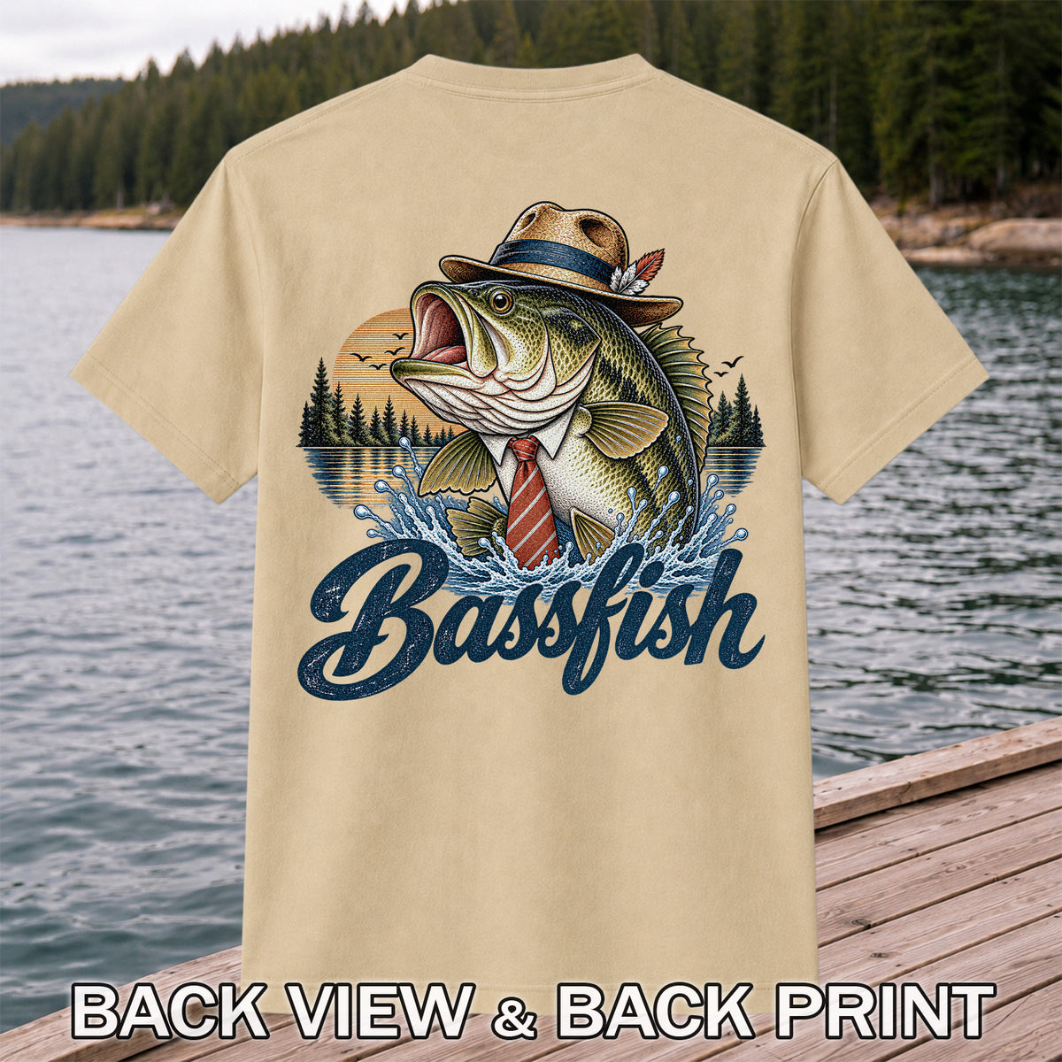 Cowboy Hat Bass Fishing Graphic T-Shirt | Back Print