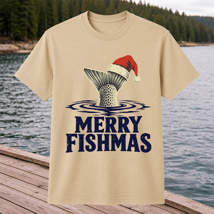 Merry Fishmas Santa Hat Trout Fishing Graphic T-Shirt