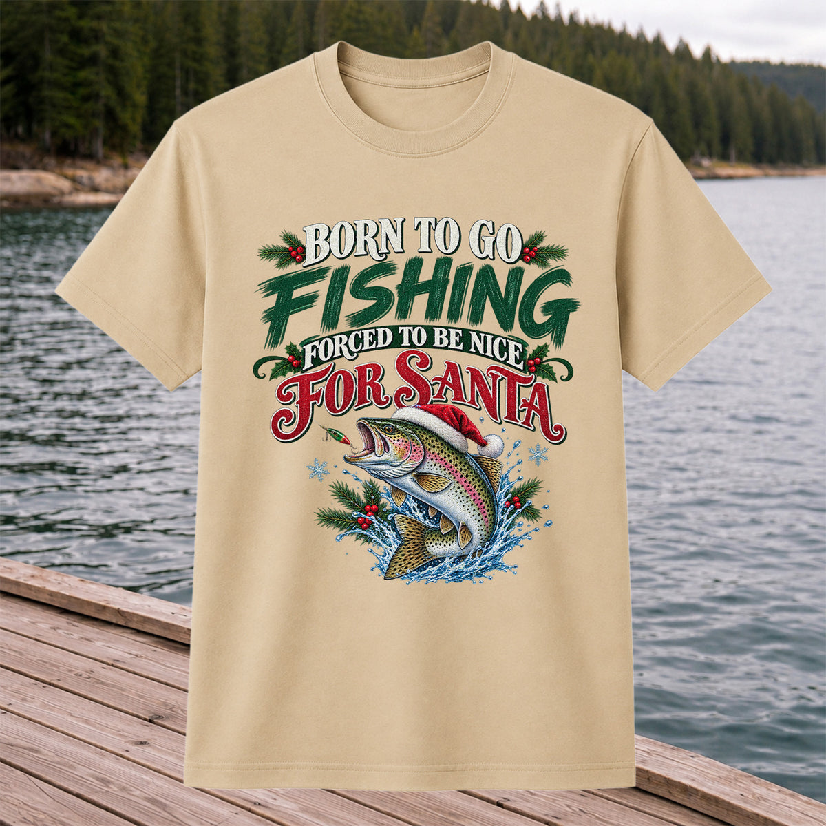 Born to Go Fishing Forced to Be Nice Christmas Trout T-Shirt
