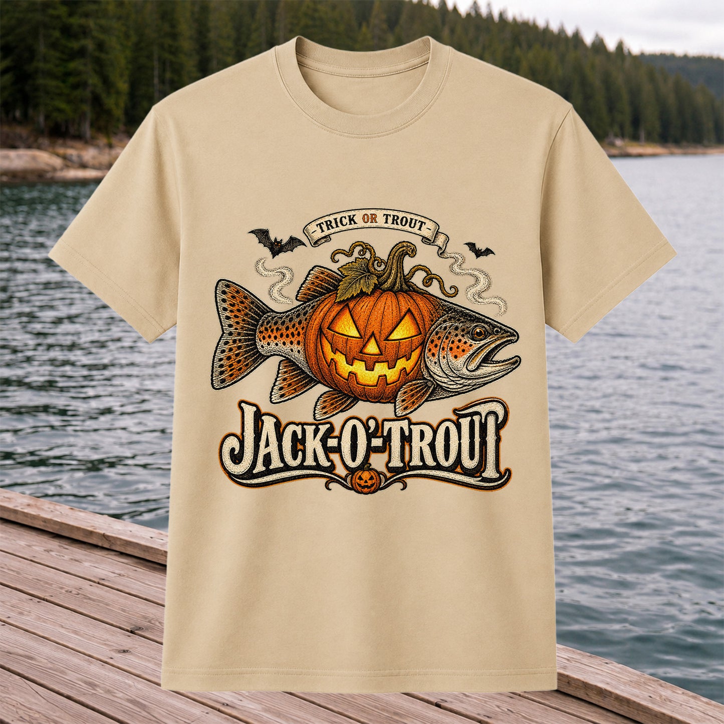 Jack-O'-Trout Trick or Trout Halloween Fishing T-Shirt
