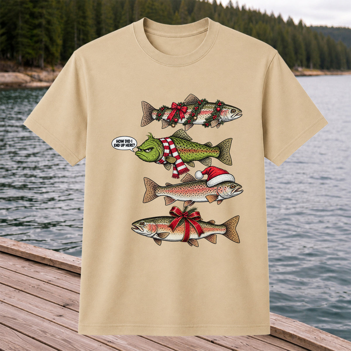 Christmas Trout Fishing Holiday Graphic T-Shirt