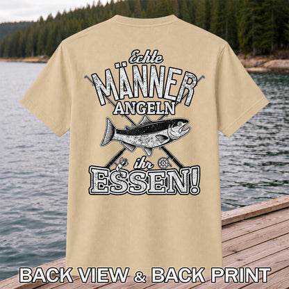 Echte Männer Angeln Ihr Essen Funny Fishing T-Shirt | Back Print