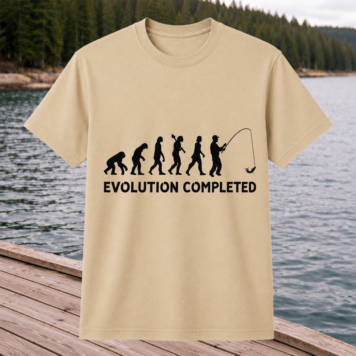 Evolution Completed Angler Silhouette Funny Fishing T-Shirt
