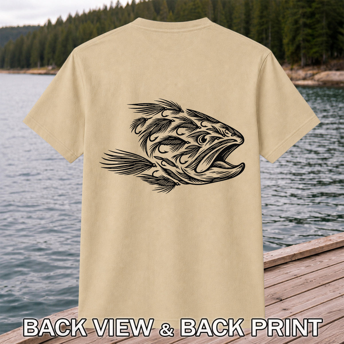 Fly Fishing Fish Design Graphic T-Shirt | Back Print
