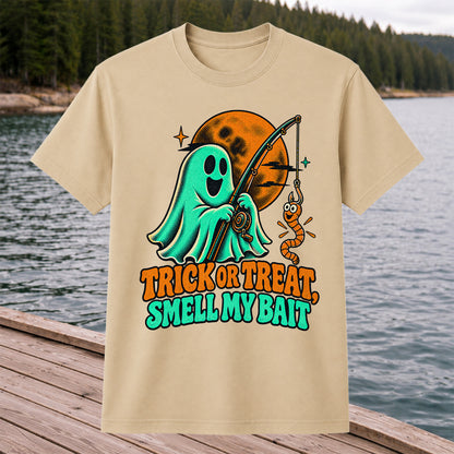 Trick or Treat, Smell My Bait Ghost Halloween Fishing T-Shirt