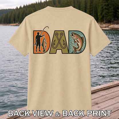 Dad Rainbow Trout and Fishing Hooks Retro Fishing T-Shirt | Back Print