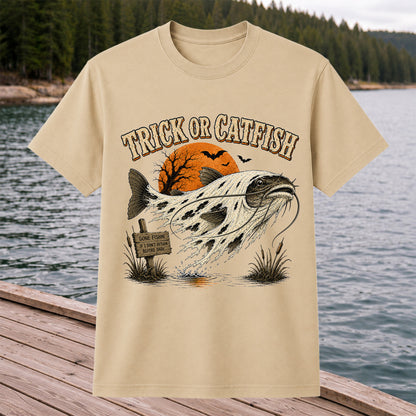 Trick or Catfish Halloween Fishing T-Shirt, Vintage Trout Angler Tee
