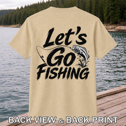Let's Go Fishing with Jumping Bass Graphic T-Shirt | Back Print