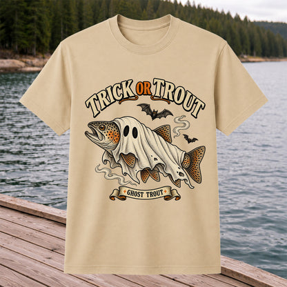 Trick or Trout Ghost Trout Halloween Fishing T-Shirt