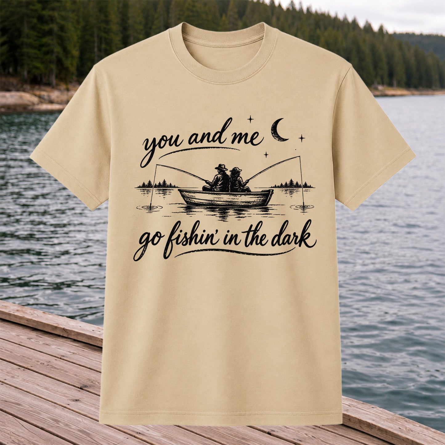 You and Me Go Fishin' in the Dark Couple in a Boat Fishing T-Shirt