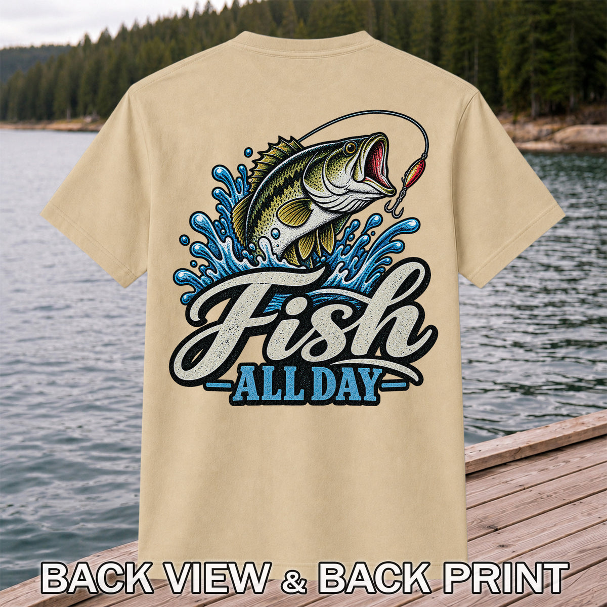 Fish All Day Jumping Bass Fishing Graphic T-Shirt | Back Print