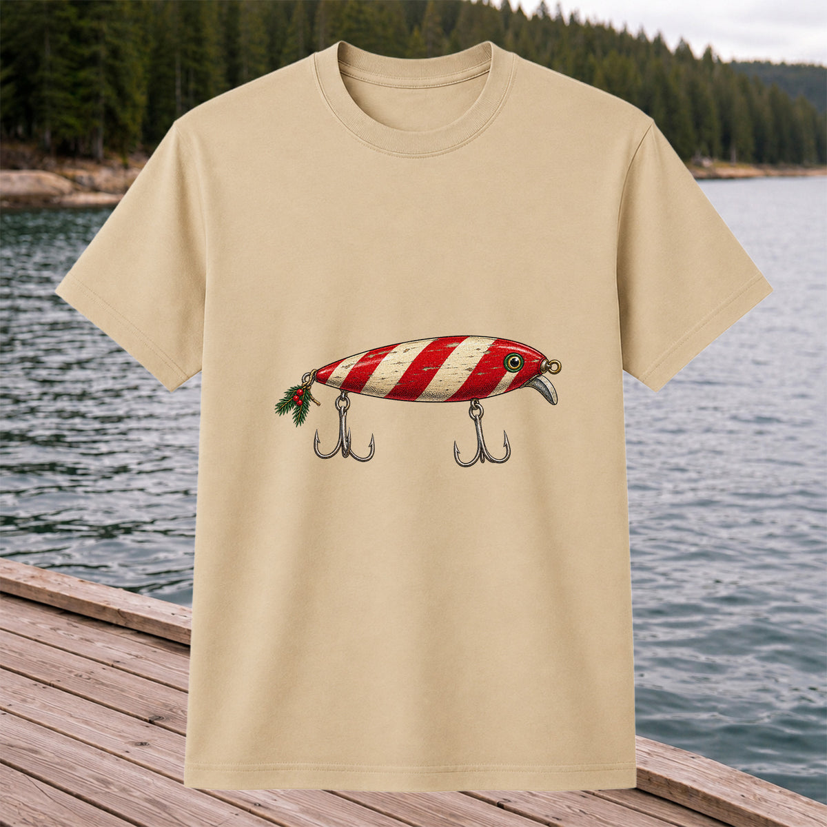Vintage Red and Cream Fishing Lure Graphic T-Shirt
