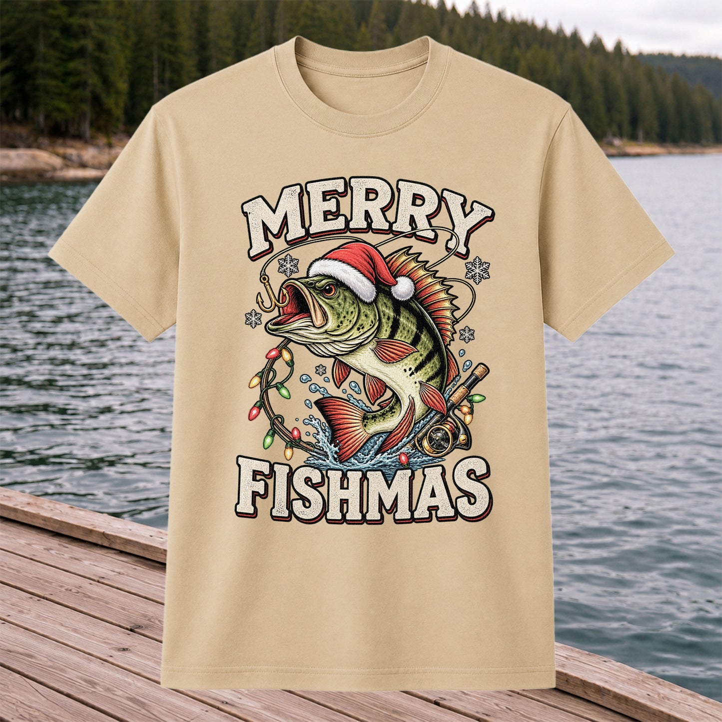 Merry Fishmas Santa Hat Bass Christmas Fishing T-Shirt