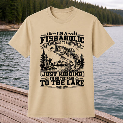 I'm a Fishaholic On the Road to Recovery Funny Trout Fishing T-Shirt