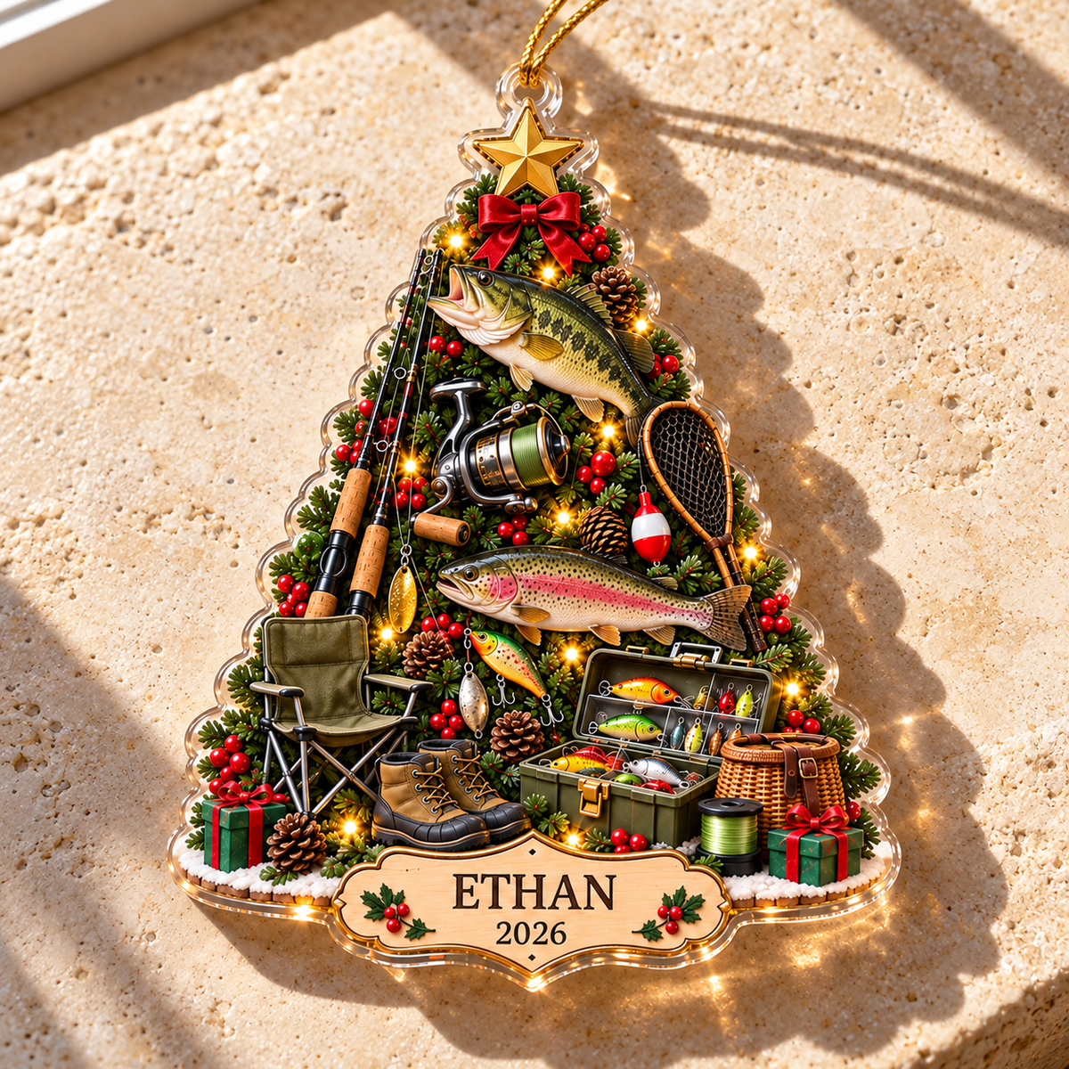 Personalized Fishing Memories Acrylic Christmas Ornament, Custom Name & Year