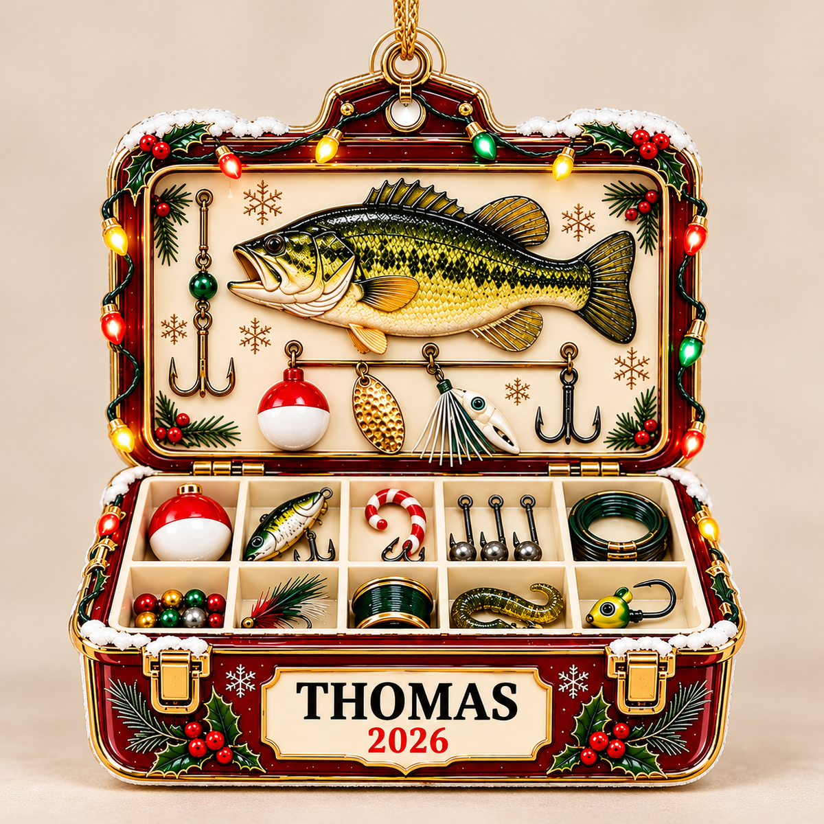 Personalized Fishing Tackle Box Acrylic Christmas Ornament, Custom Name Gift for Fisherman