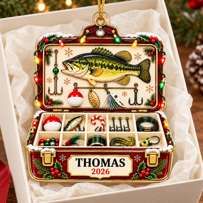 Personalized Fishing Tackle Box Acrylic Christmas Ornament, Custom Name Gift for Fisherman