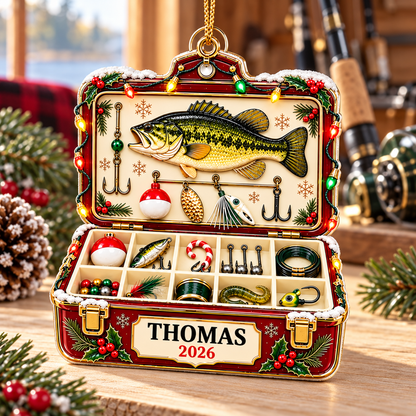 Personalized Fishing Tackle Box Acrylic Christmas Ornament, Custom Name Gift for Fisherman