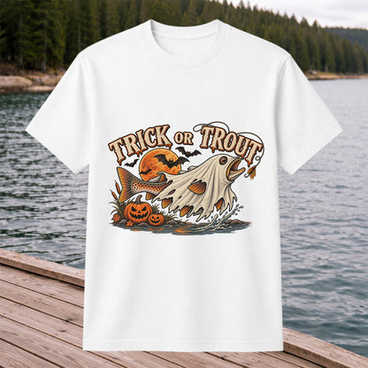 Trick or Trout Ghost Fish Halloween Fishing T-Shirt
