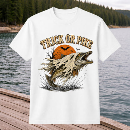 Trick or Pike Halloween Fishing T-Shirt, Vintage Trout Angler Tee