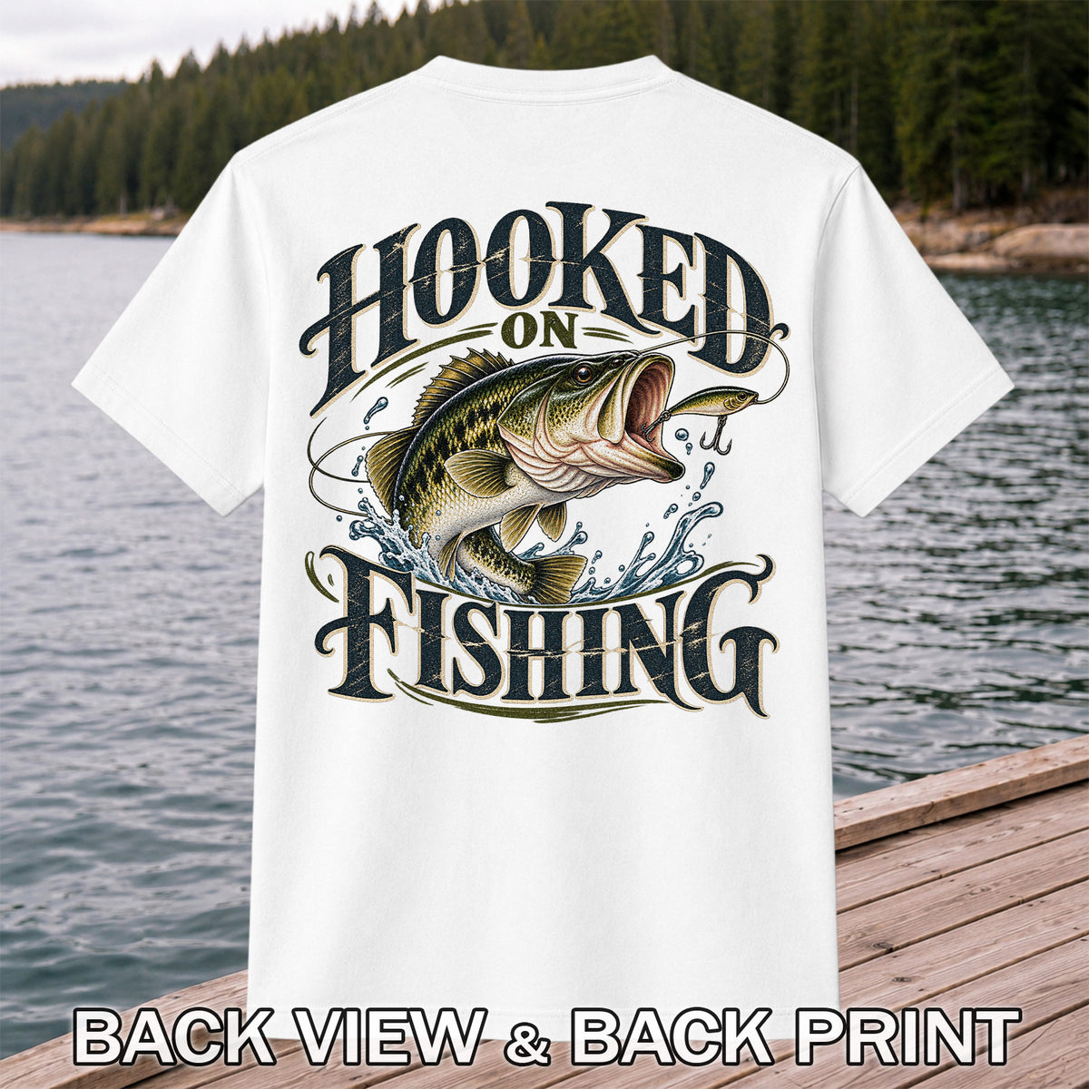 Hooked on Fishing Largemouth Bass Graphic T-Shirt | Back Print