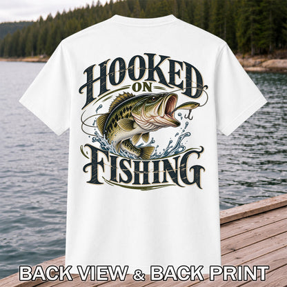 Hooked on Fishing Largemouth Bass Graphic T-Shirt | Back Print
