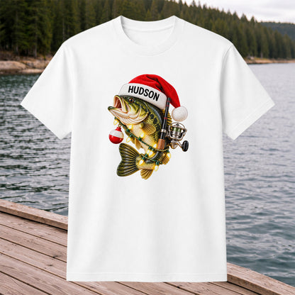 Hudson Santa Hat Bass Christmas Fishing Graphic T-Shirt