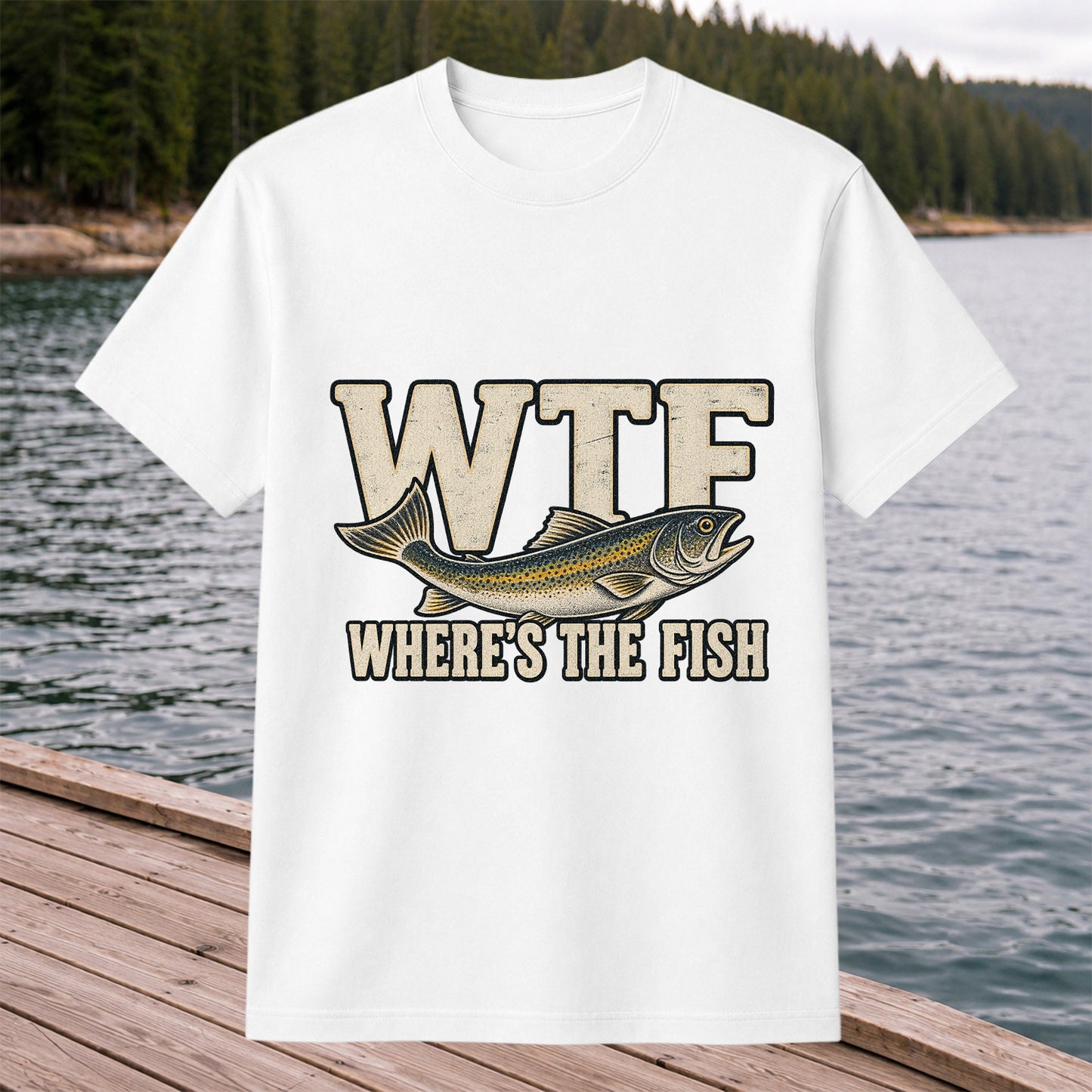 WTF Where’s the Fish Funny Fishing Graphic T-Shirt