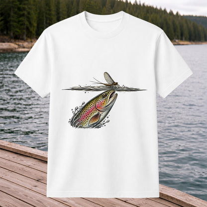 Rainbow Trout Rising to Mayfly Fishing Graphic T-Shirt