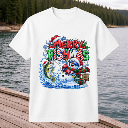 Merry Fishmas Christmas Fishing Graphic T-Shirt