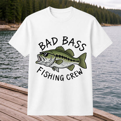 Bad Bass Fishing Crew Funny Graphic T-Shirt