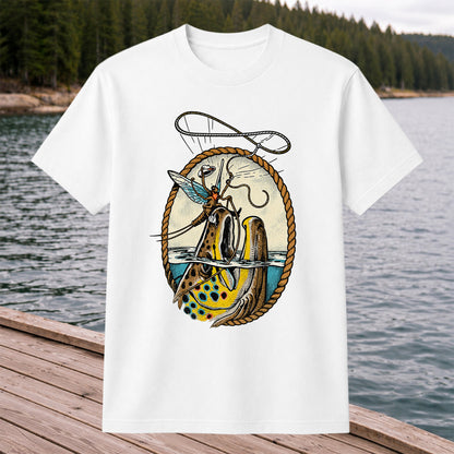 Brown Trout and Winged Fly Angler Vintage Fishing Graphic T-Shirt