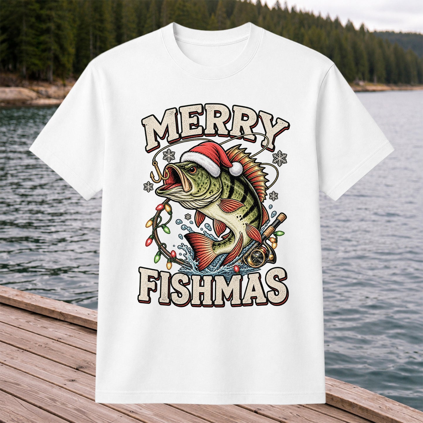 Merry Fishmas Santa Hat Bass Christmas Fishing T-Shirt