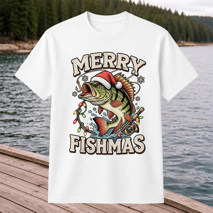 Merry Fishmas Santa Hat Bass Christmas Fishing T-Shirt