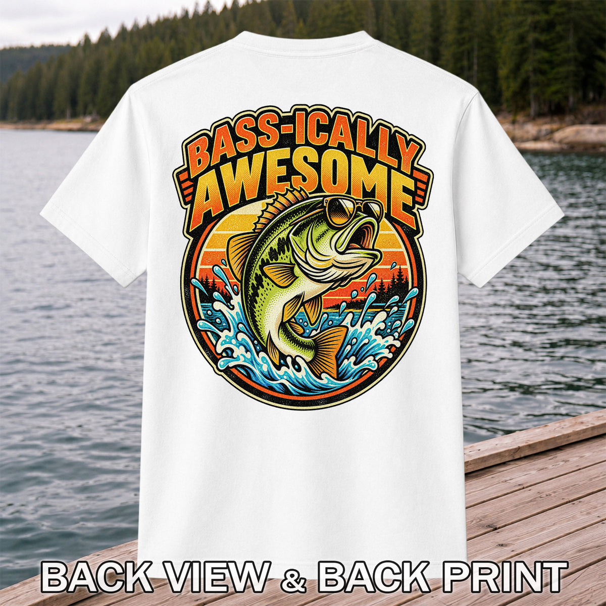 Bass-ically Awesome Funny Bass Fishing Graphic T-Shirt | Back Print