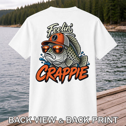 Feelin' Crappie Funny Fishing T-Shirt with Fish in Sunglasses | Back Print