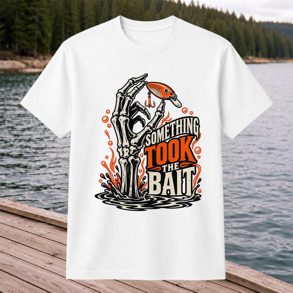 Skeleton Took the Bait Fishing Lure Gothic Graphic T-Shirt