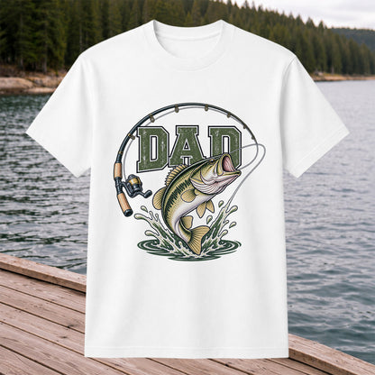 Dad Bass Fishing Rod and Reel Graphic T-Shirt