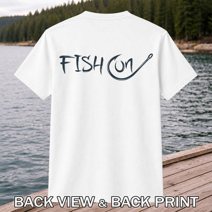 Fish On Fishing Hook Minimalist Graphic T-Shirt | Back Print