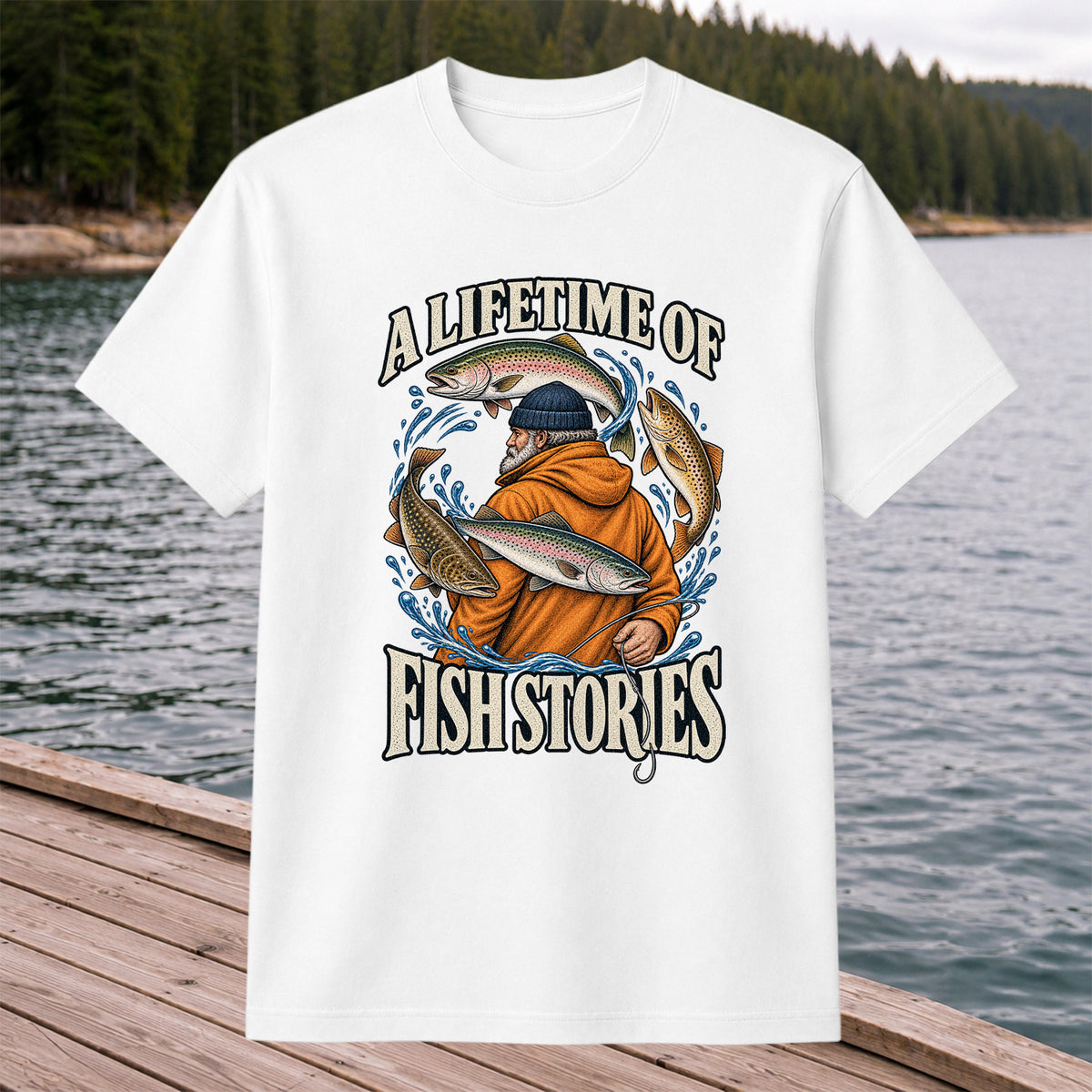 A Lifetime of Fish Stories Angler and Trout Fishing Graphic T-Shirt